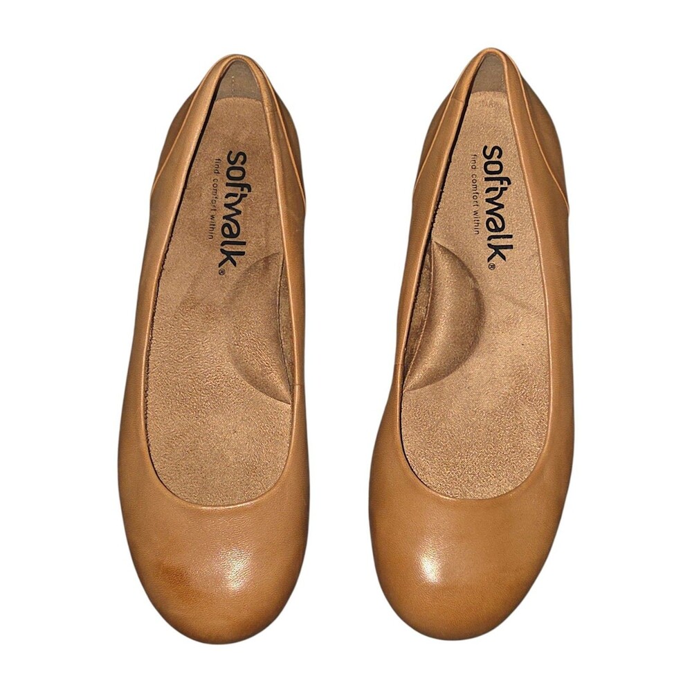Softwalk S1862-001 Women's Sonoma Taupe Leather Ballet Flat Size 7W
